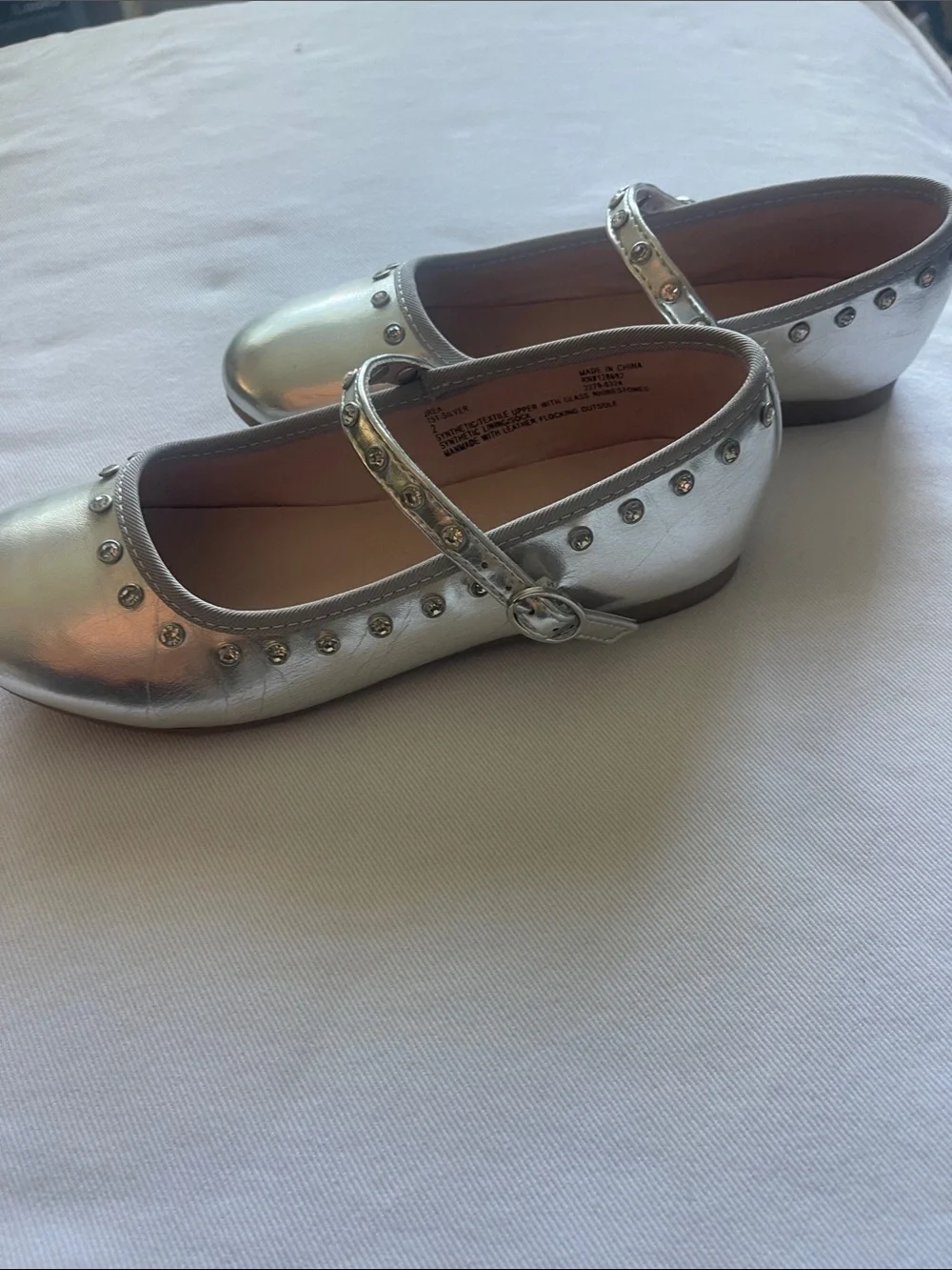 Steve Madden Kids Silver Mary Jane Studded Flats Size 2